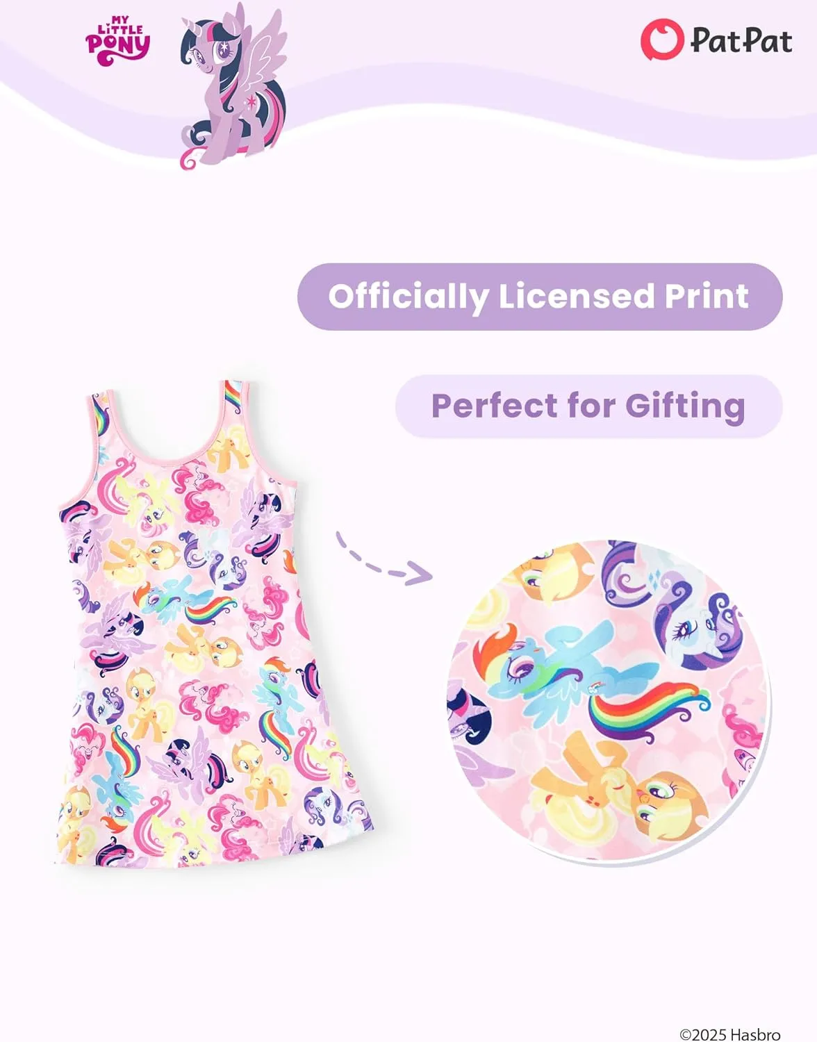 My Little Pony Girls Dress, Unicorn & Rainbow Print Sleeveless Casual Style Summer Sundress, Party & Playdate Outfit A-Line