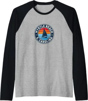 Myrtle Beach South Carolina SC Vintage Sailboat Retro 70s Raglan Baseball Tee