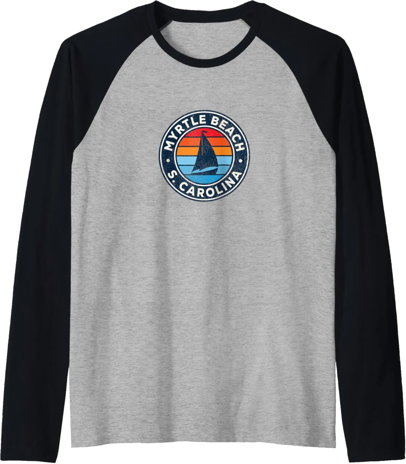 Myrtle Beach South Carolina SC Vintage Sailboat Retro 70s Raglan Baseball Tee