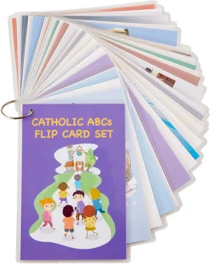 Needzo Catholic ABC Jumbo Flip Cards with Keyring, Educational Flash Card Set, Activities for On The Go (Pack of 54)