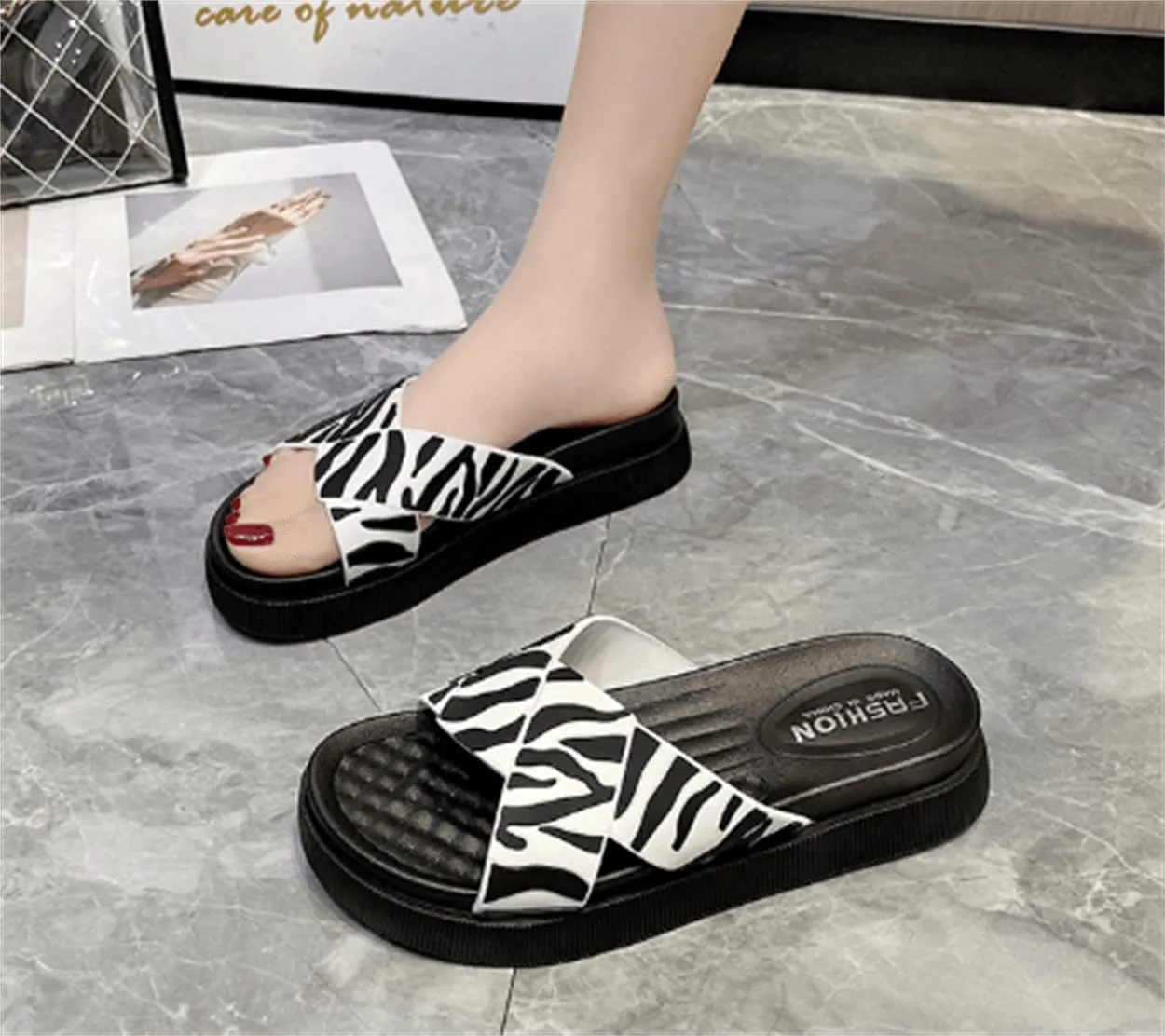Nevka Women's Flip Flops & Beach Slippers in Trendy Leopard and Zebra Prints Stride into Summer Chic Fashionista with Ins Style