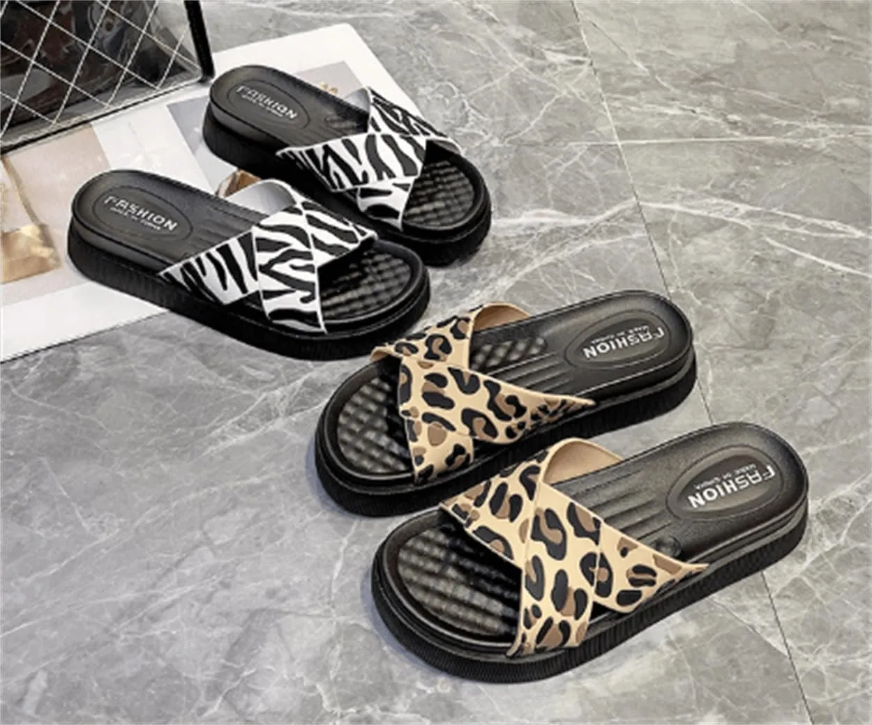 Nevka Women's Flip Flops & Beach Slippers in Trendy Leopard and Zebra Prints Stride into Summer Chic Fashionista with Ins Style