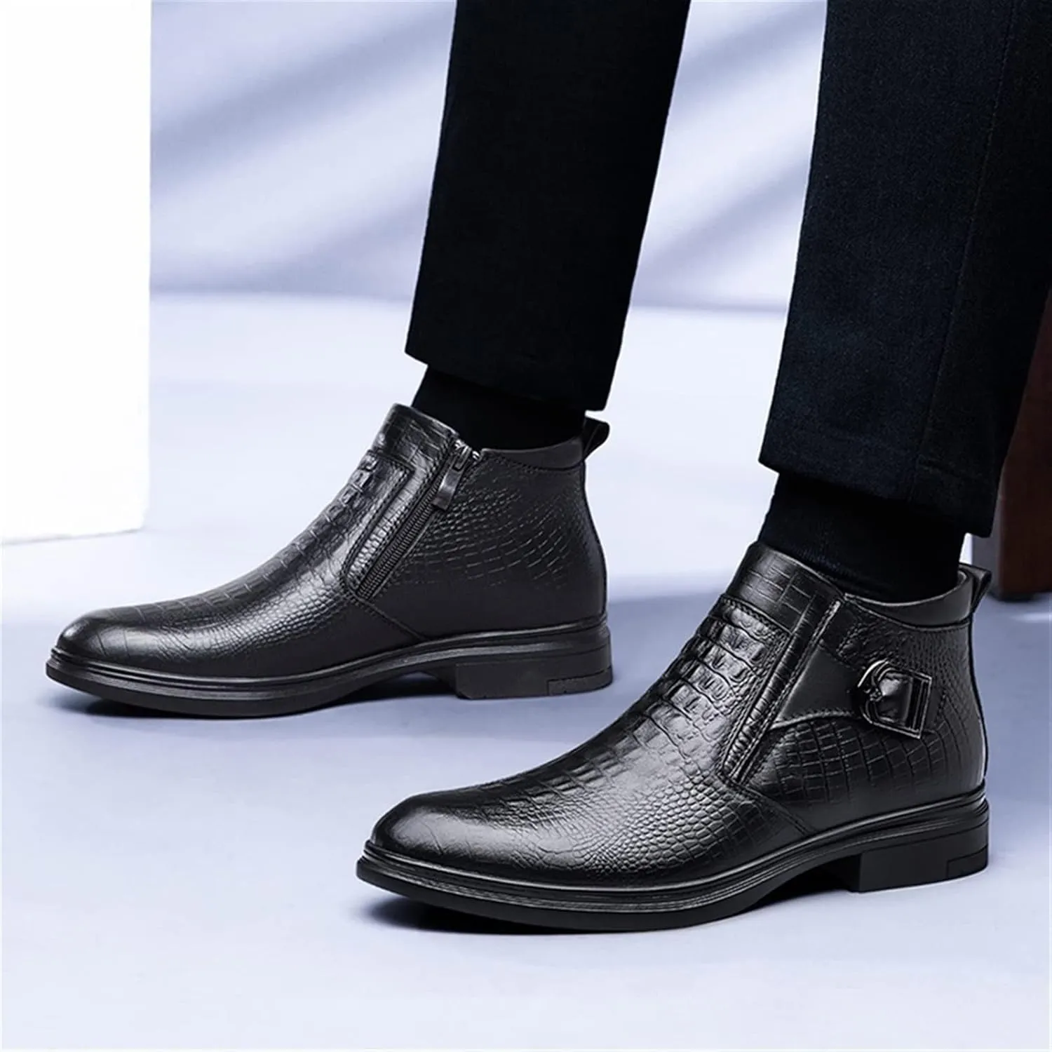 New Ankle Boots For Men Crocodile Print Monk belt With Zipper Non Slip Anti-slip Wearable Waterproof Slip On Work Classic