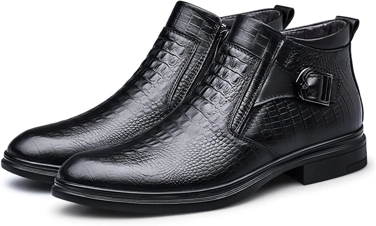 New Ankle Boots For Men Crocodile Print Monk belt With Zipper Non Slip Anti-slip Wearable Waterproof Slip On Work Classic