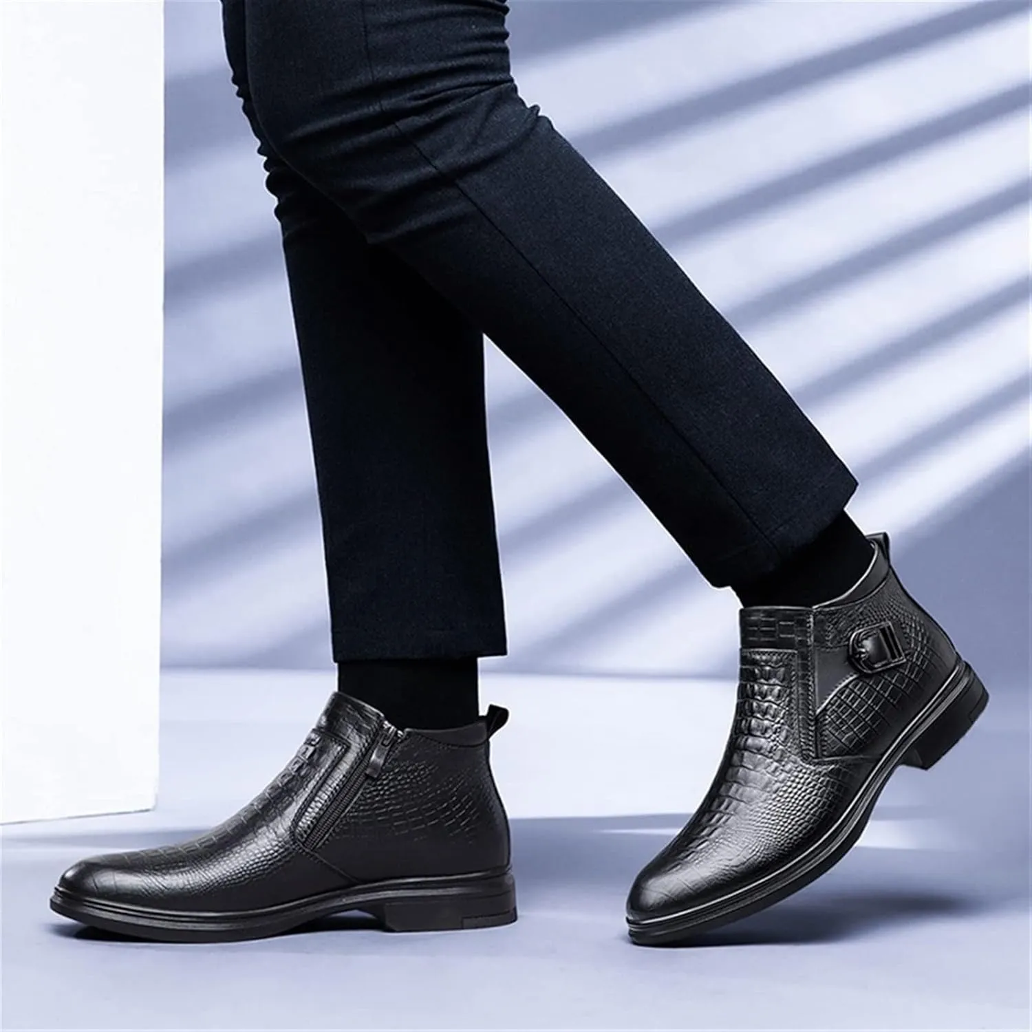 New Ankle Boots For Men Crocodile Print Monk belt With Zipper Non Slip Anti-slip Wearable Waterproof Slip On Work Classic