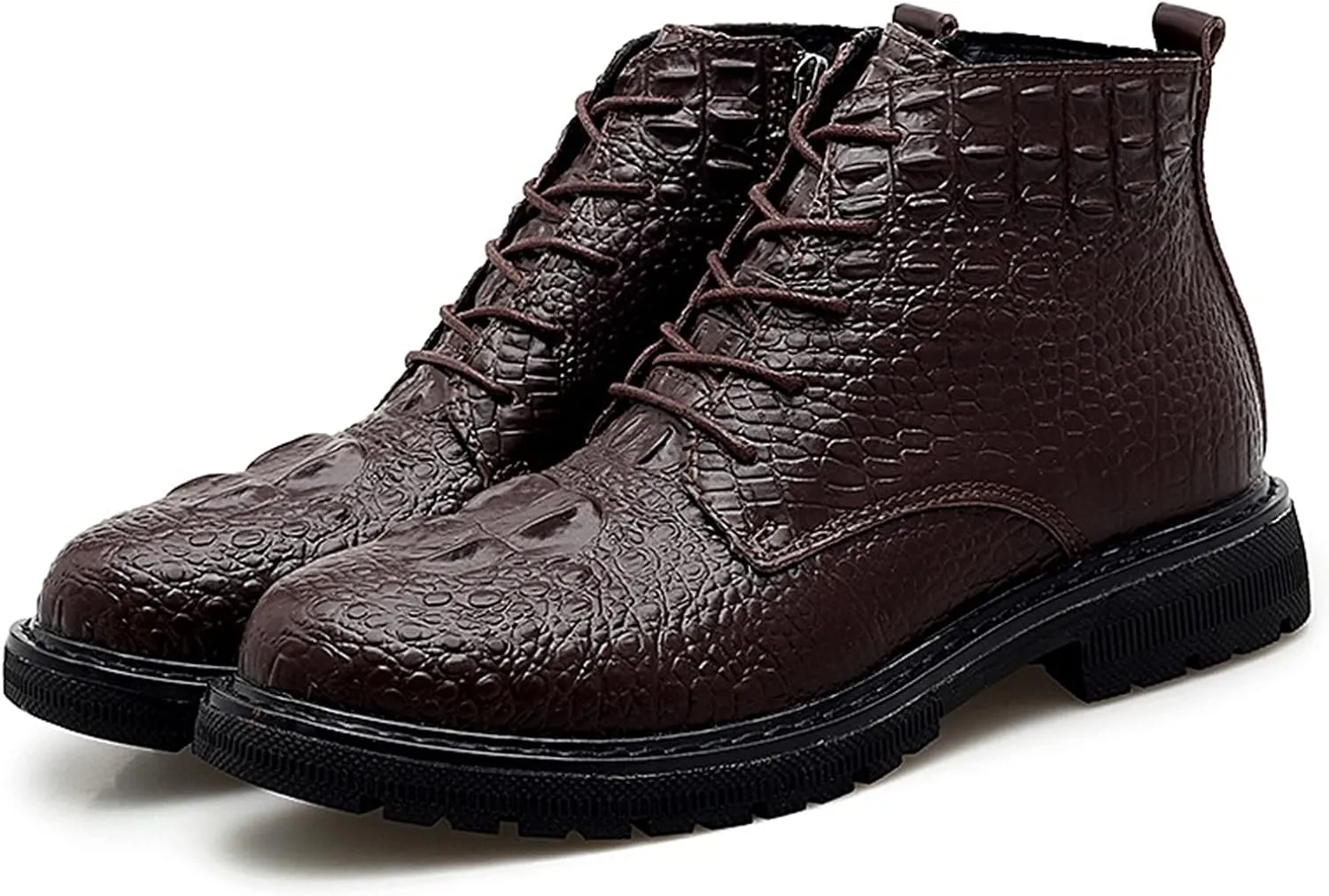 New Men's Chelsea Ankle Boots Double Side Zip Crocodile Print Cowhide Leather Slip On Wearable Anti-slip Non Dress Work Slip On
