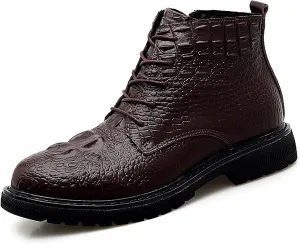 New Men's Chelsea Ankle Boots Double Side Zip Crocodile Print Cowhide Leather Slip On Wearable Anti-slip Non Dress Work Slip On