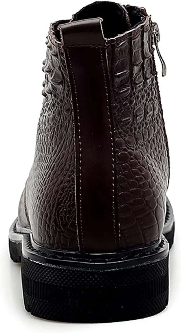 New Men's Chelsea Ankle Boots Double Side Zip Crocodile Print Cowhide Leather Slip On Wearable Anti-slip Non Dress Work Slip On