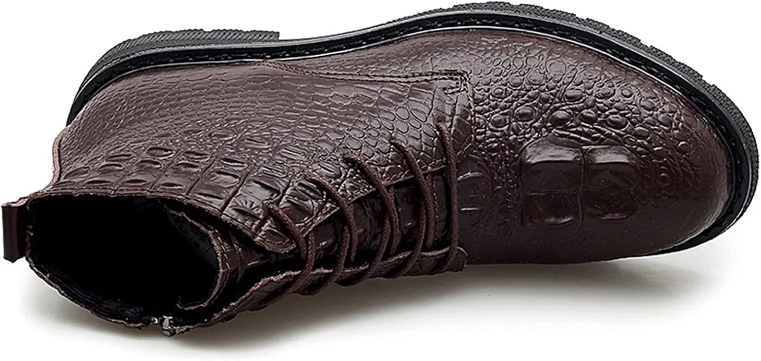 New Men's Chelsea Ankle Boots Double Side Zip Crocodile Print Cowhide Leather Slip On Wearable Anti-slip Non Dress Work Slip On