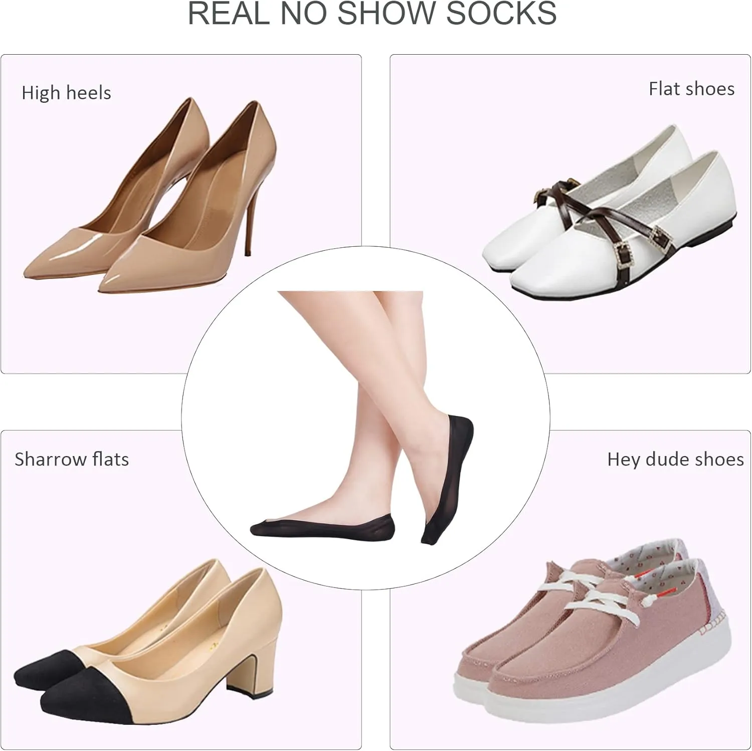 No Show Socks Women Ultra Low Cut Liner Socks for Flats Thin Non Slip Hidden Invisible Socks Nylon Boat Line 4/6 Packs