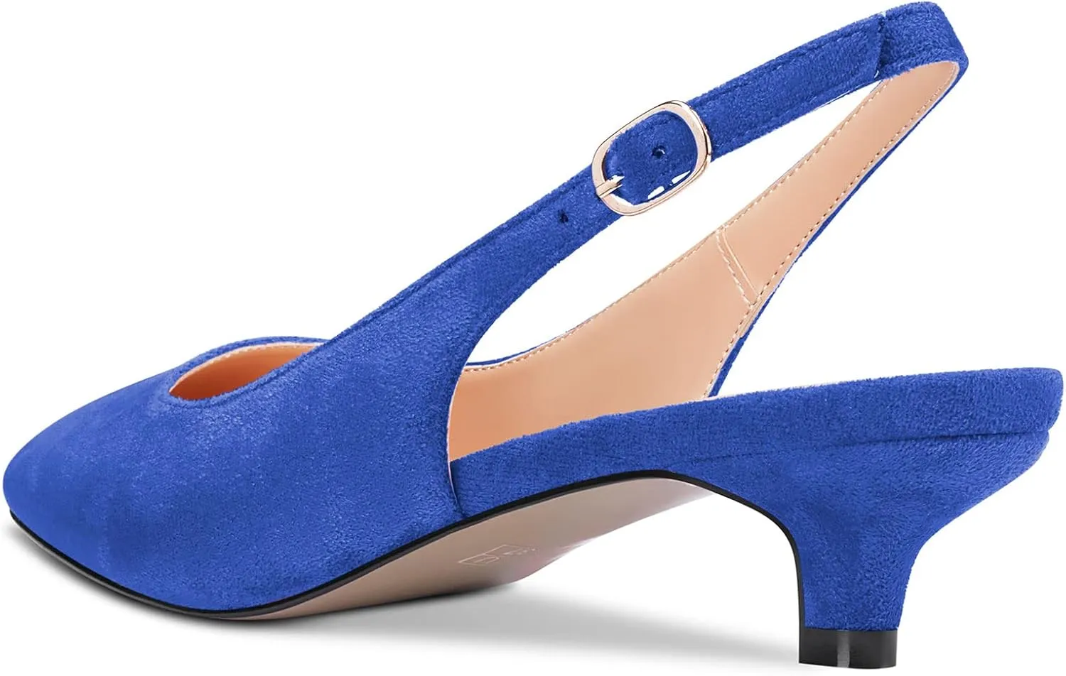 NobleOnly Stiletto Low Kitten Heel Close Toe Slip-on Pumps Slingback Buckle Dress Sandals 1.4 Inches Heels Shoes