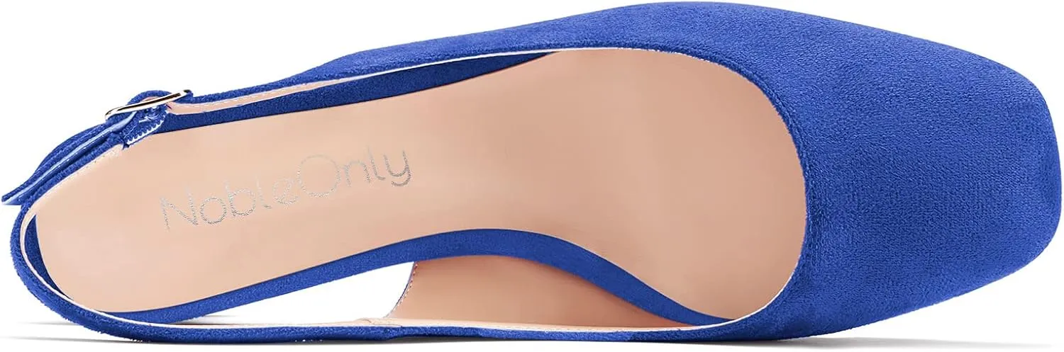 NobleOnly Stiletto Low Kitten Heel Close Toe Slip-on Pumps Slingback Buckle Dress Sandals 1.4 Inches Heels Shoes