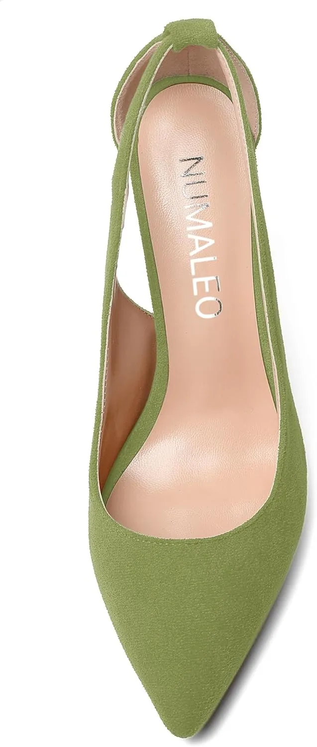 NUMALEO Womens Slingback Slip On Comfortable Evening Pointed Toe Sexy Suede Block High Heel Pumps Shoes 4 Inch