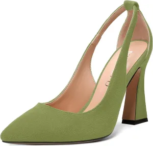 NUMALEO Womens Slingback Slip On Comfortable Evening Pointed Toe Sexy Suede Block High Heel Pumps Shoes 4 Inch