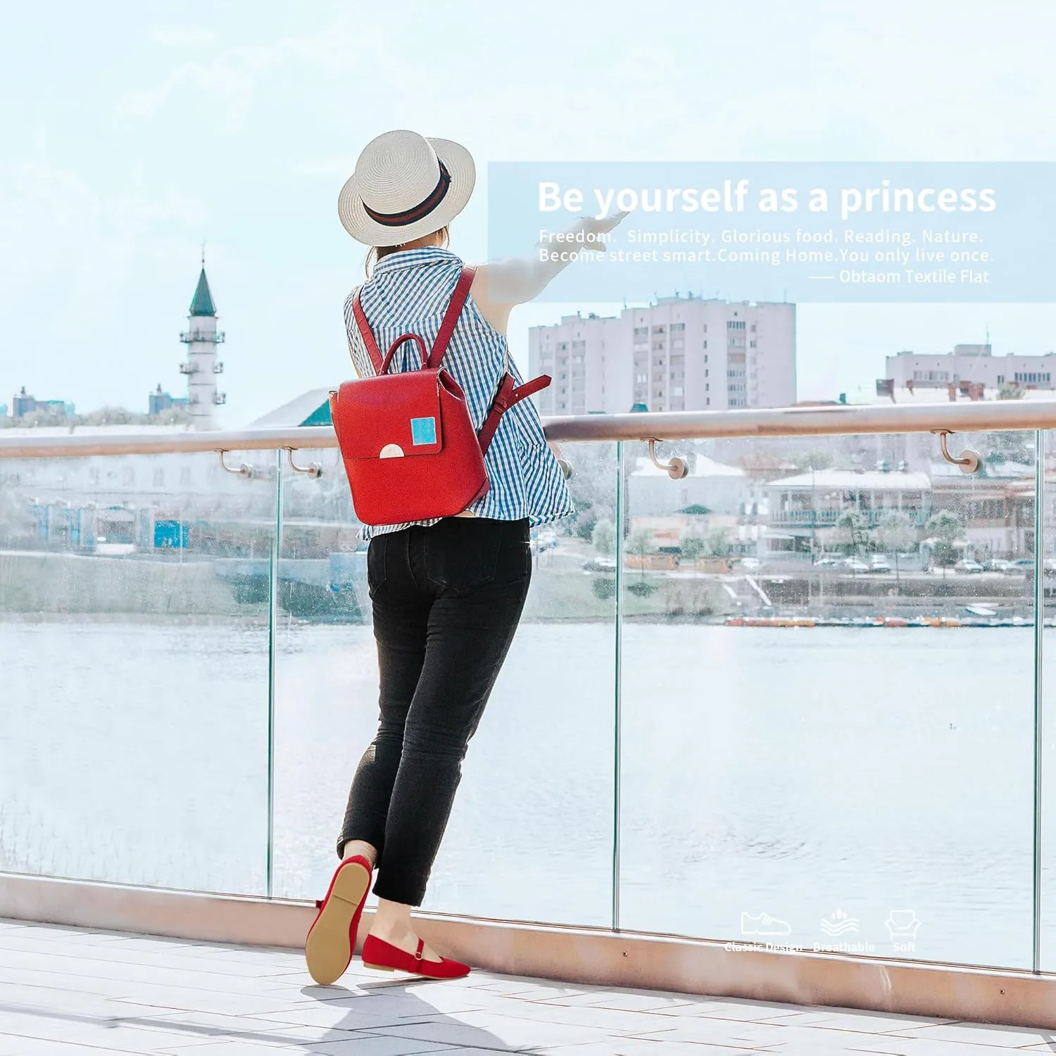 Obtaom Mary Jane Flat Shoes Round Toe Ballet Flats for Women Dressy Fabric Business Flats Comfortable Classic Strap Flats for Office