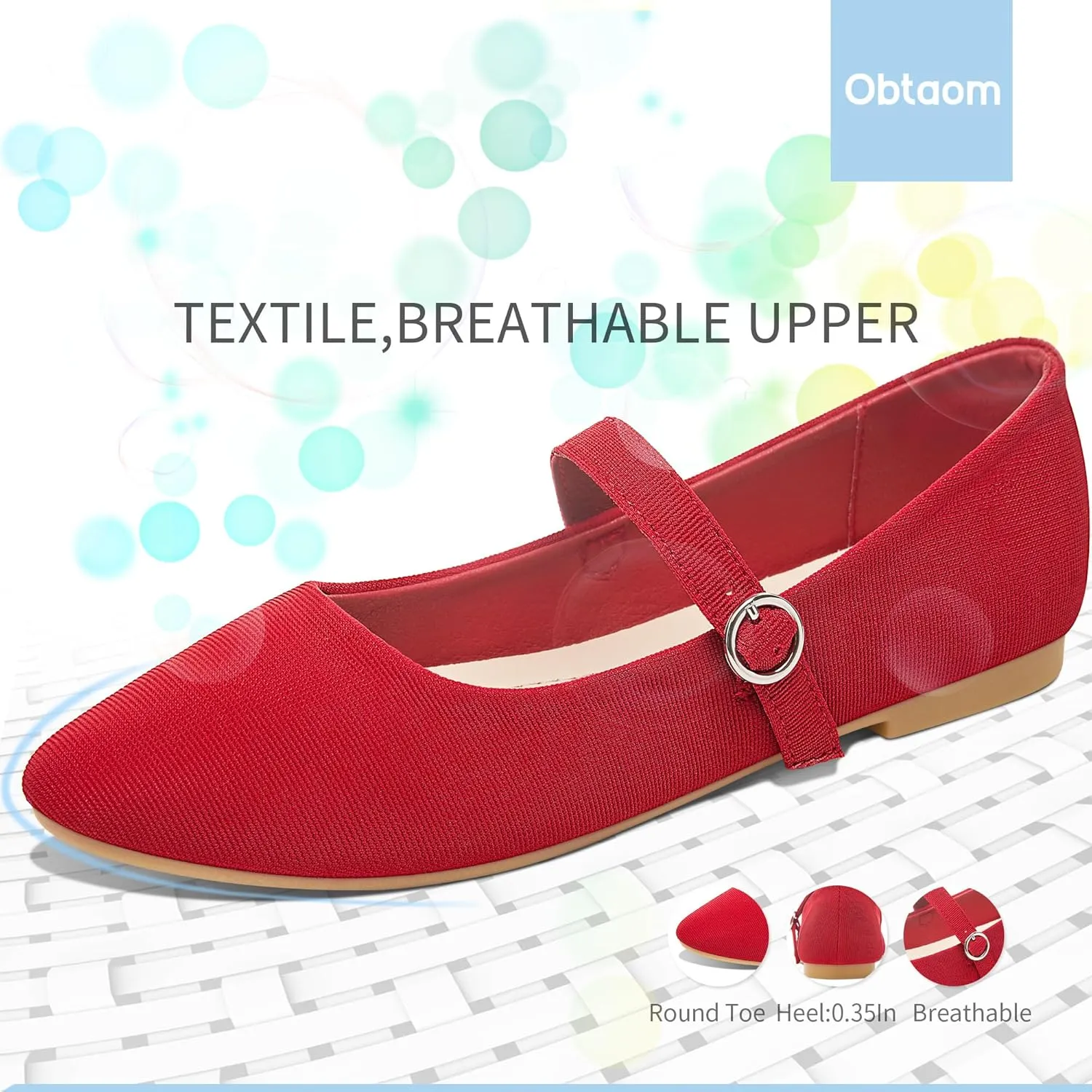 Obtaom Mary Jane Flat Shoes Round Toe Ballet Flats for Women Dressy Fabric Business Flats Comfortable Classic Strap Flats for Office