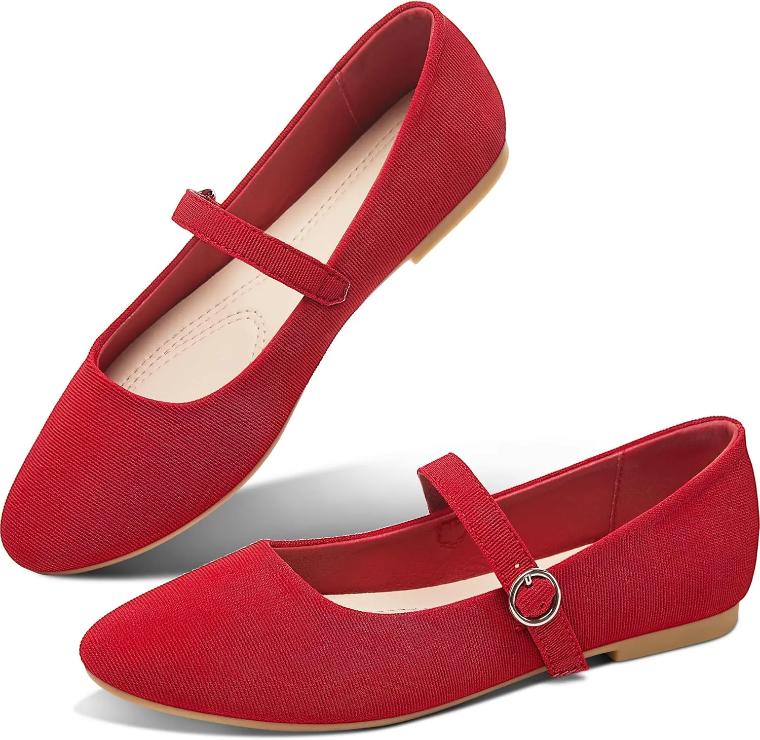 Obtaom Mary Jane Flat Shoes Round Toe Ballet Flats for Women Dressy Fabric Business Flats Comfortable Classic Strap Flats for Office