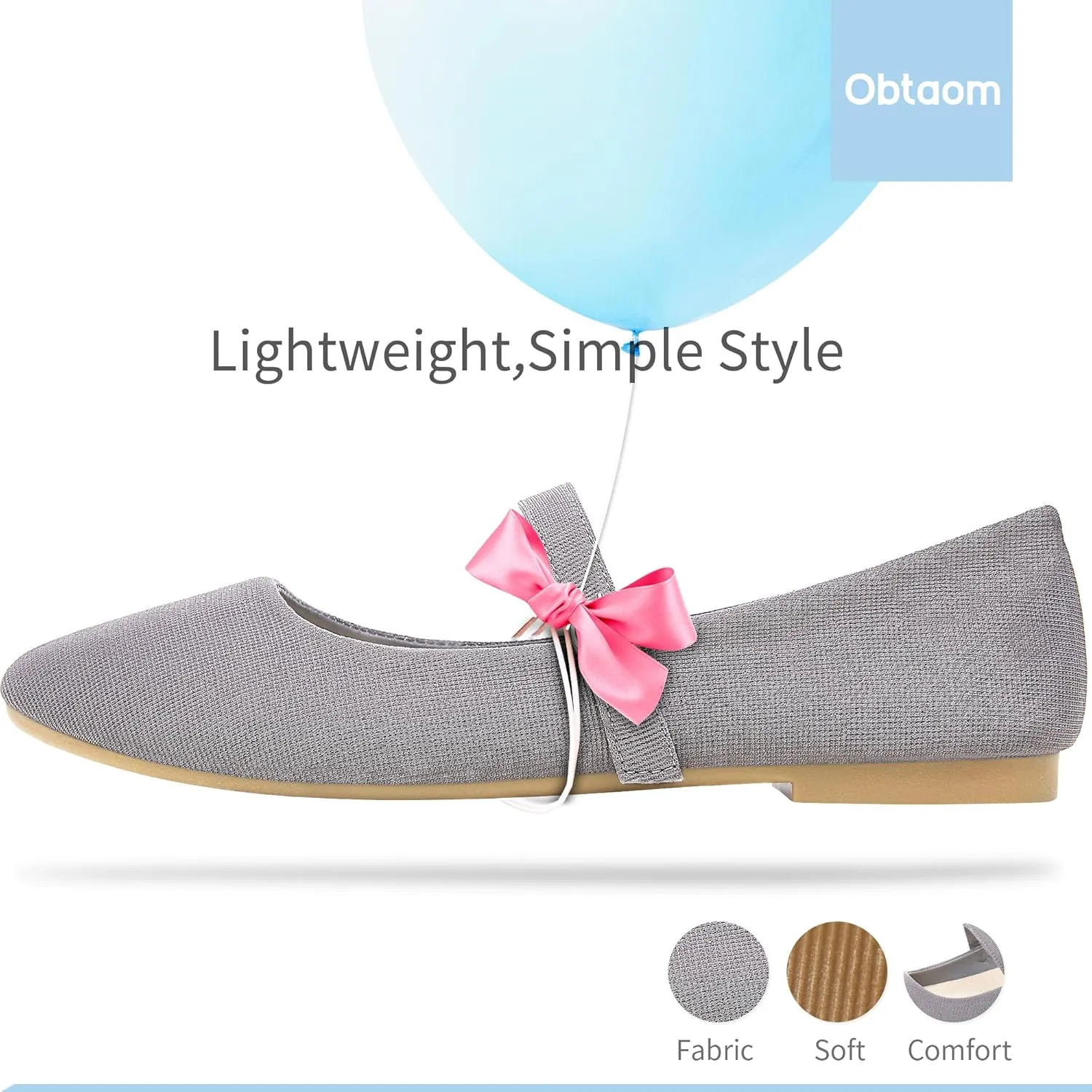 Obtaom Mary Jane Flat Shoes Round Toe Ballet Flats for Women Dressy Fabric Business Flats Comfortable Classic Strap Flats for Office