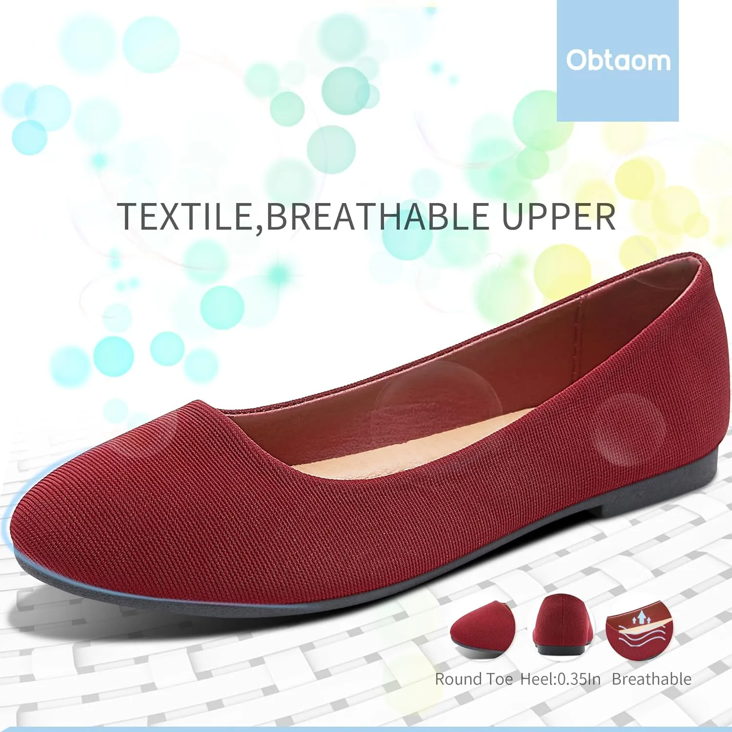 Obtaom Round Toe Women Flat Shoes Slip on Girls Dress Black Ballet Flats