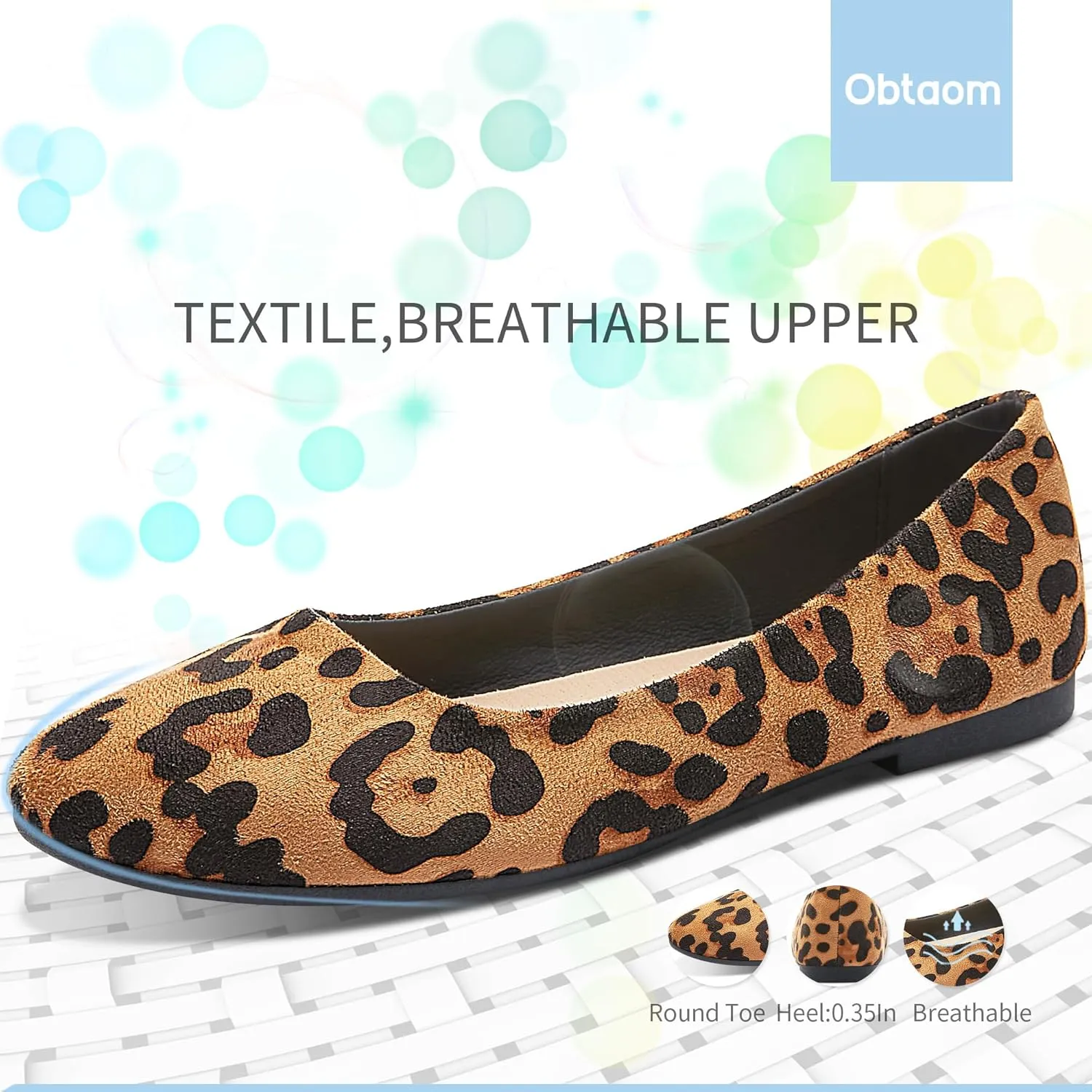 Obtaom Round Toe Women Flat Shoes Slip on Girls Dress Black Ballet Flats