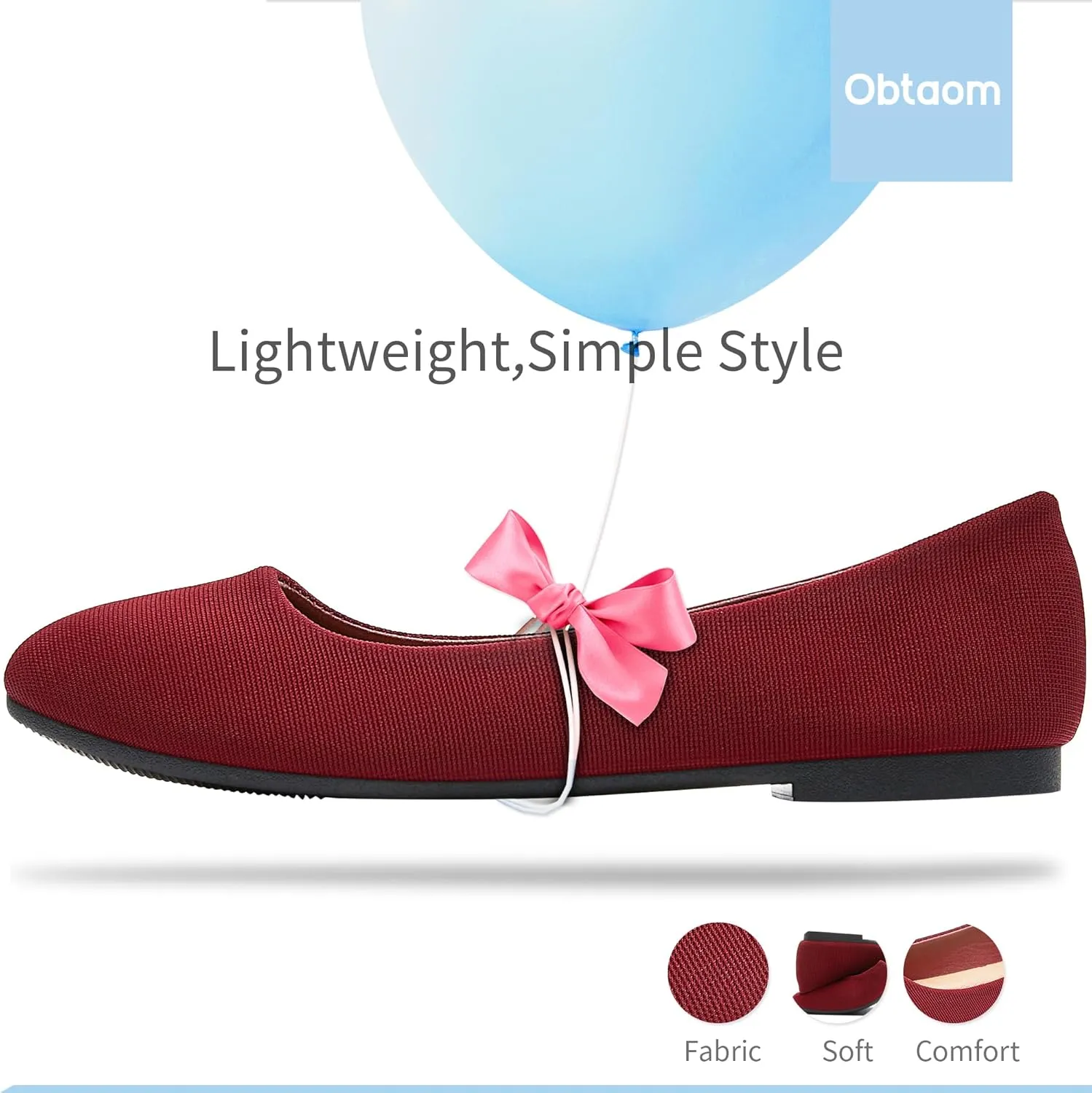 Obtaom Round Toe Women Flat Shoes Slip on Girls Dress Black Ballet Flats