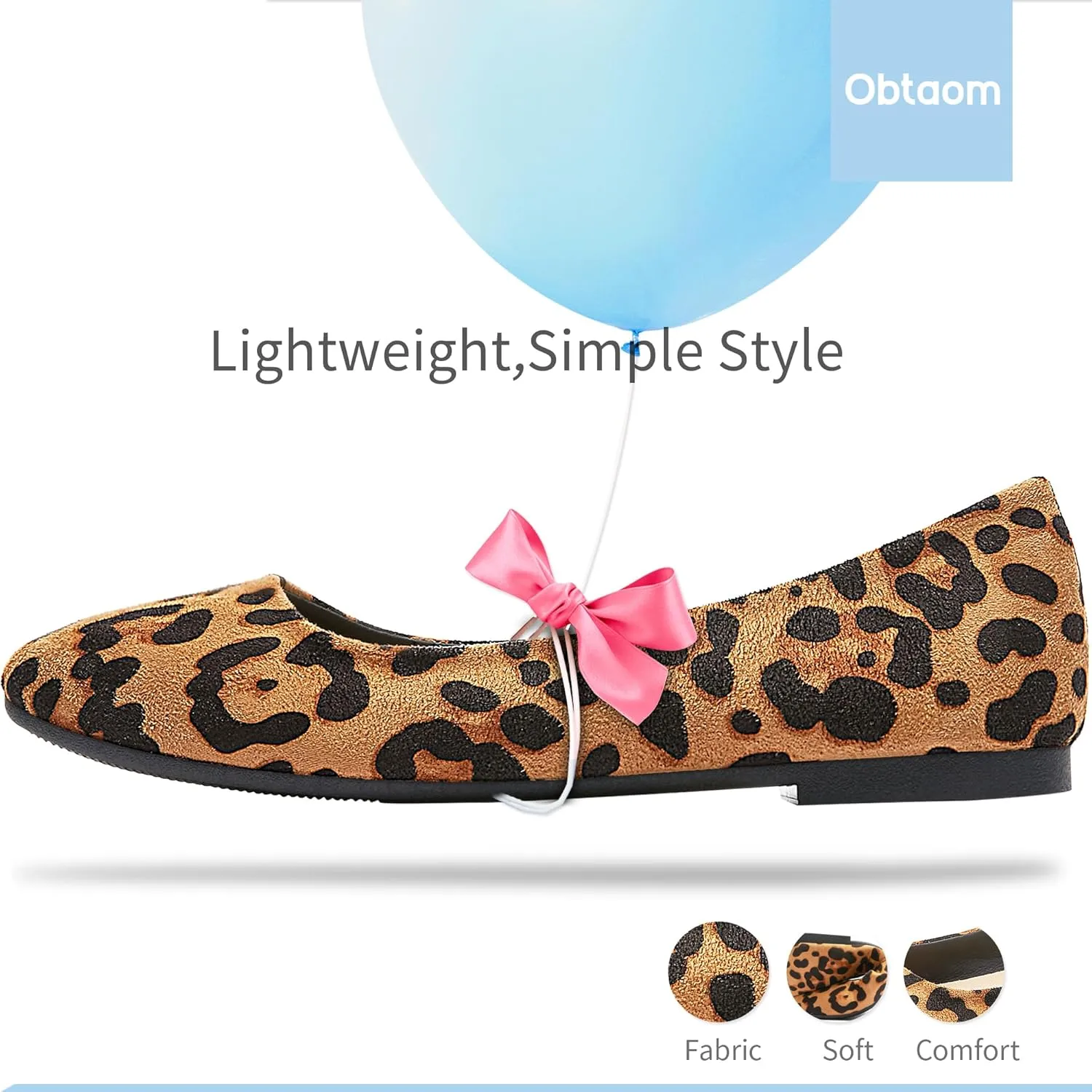 Obtaom Round Toe Women Flat Shoes Slip on Girls Dress Black Ballet Flats