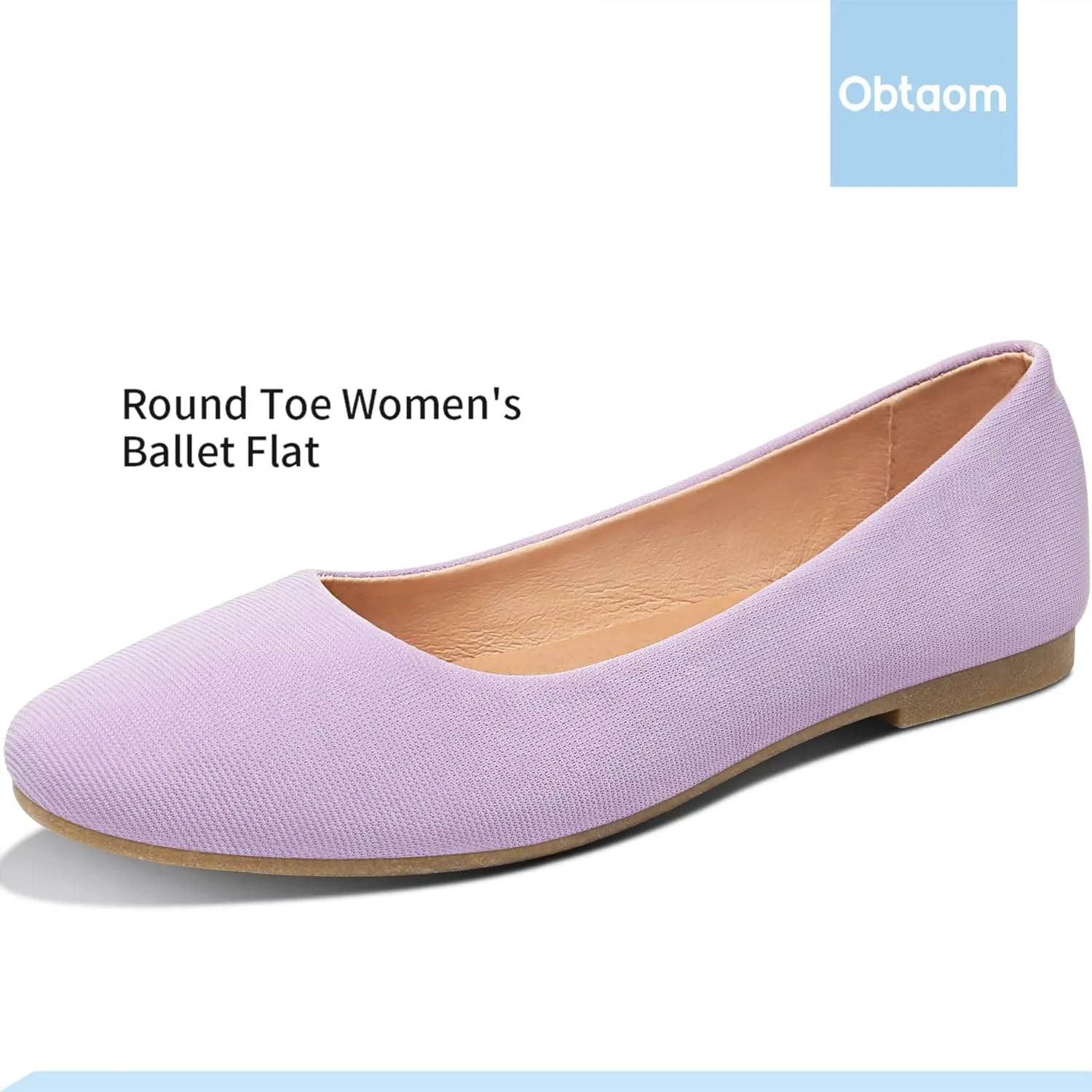 Obtaom Round Toe Women Flat Shoes Slip on Girls Dress Black Ballet Flats