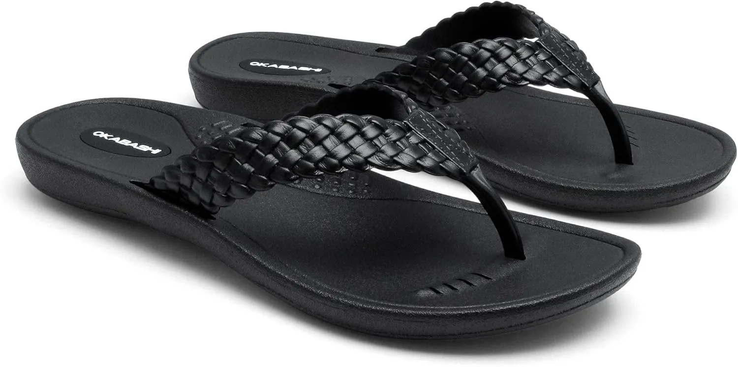 OKABASHI Women's Baha Flip Flop | Contoured Footbed w/Arch Support for All-Day Comfort | Slip-Resistant & Waterproof | Sustainably Made in The USA