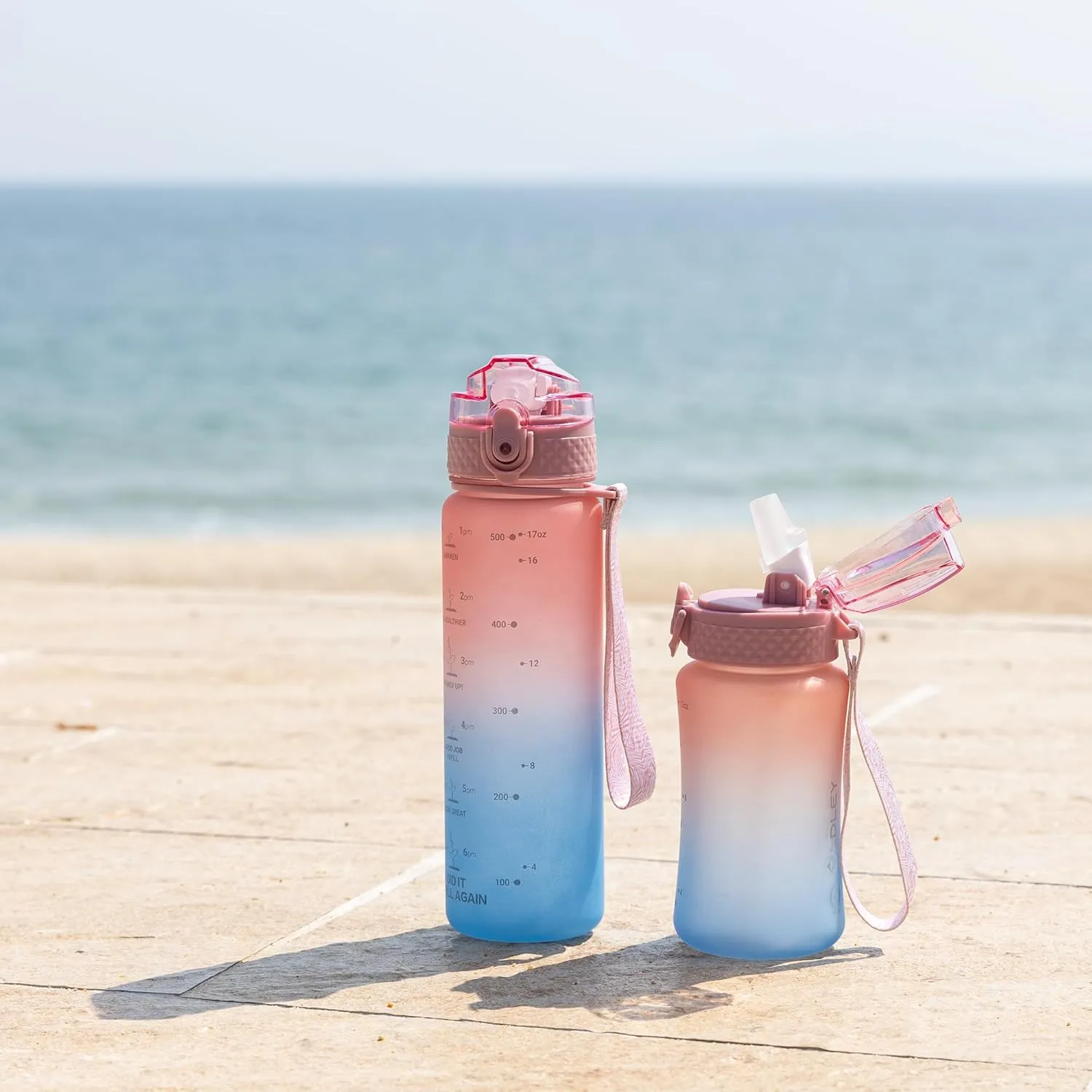 OLDLEY Kids Water Bottle for School, 12 oz (2 lids) BPA-Free Reusable Leak-proof Durable Tritan Plastic Bottles with Straw & Chug Lids, Anti-dust Spout Cover (Pink Blue)