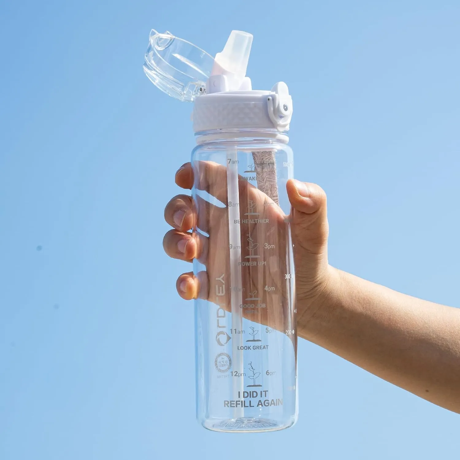 OLDLEY Kids Water Bottle for School, 17 oz (2 lids) BPA-Free Reusable Leak-proof Durable Tritan Plastic Water Bottles with Straw & Chug Lids, Anti-dust Spout Cover (Clear)