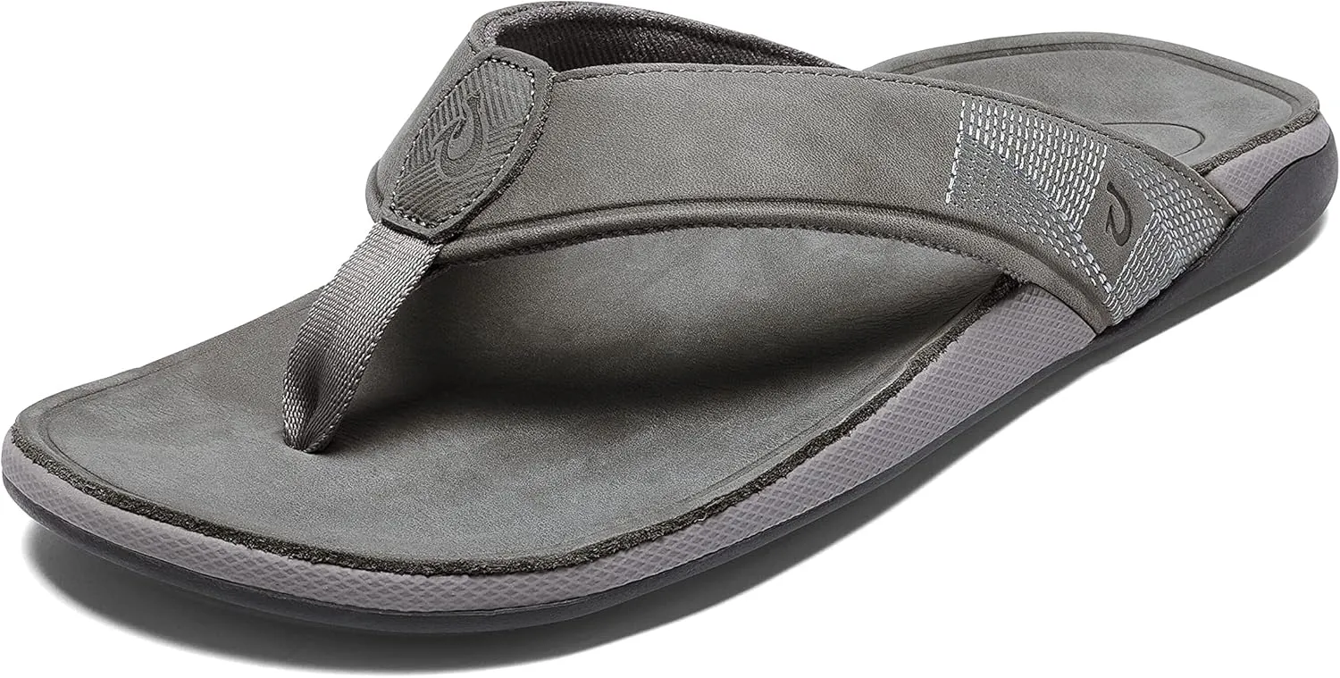 OLUKAI Tuahine Men's Waterproof Leather Sandals, Versatile Beach Flip Flops, Arch Support & Comfort Fit, Lightweight & Durable, Enhanced Grip & Traction