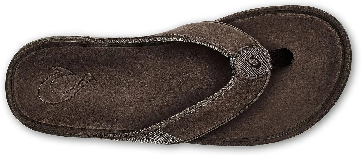 OLUKAI Tuahine Men's Waterproof Leather Sandals, Versatile Beach Flip Flops, Arch Support & Comfort Fit, Lightweight & Durable, Enhanced Grip & Traction