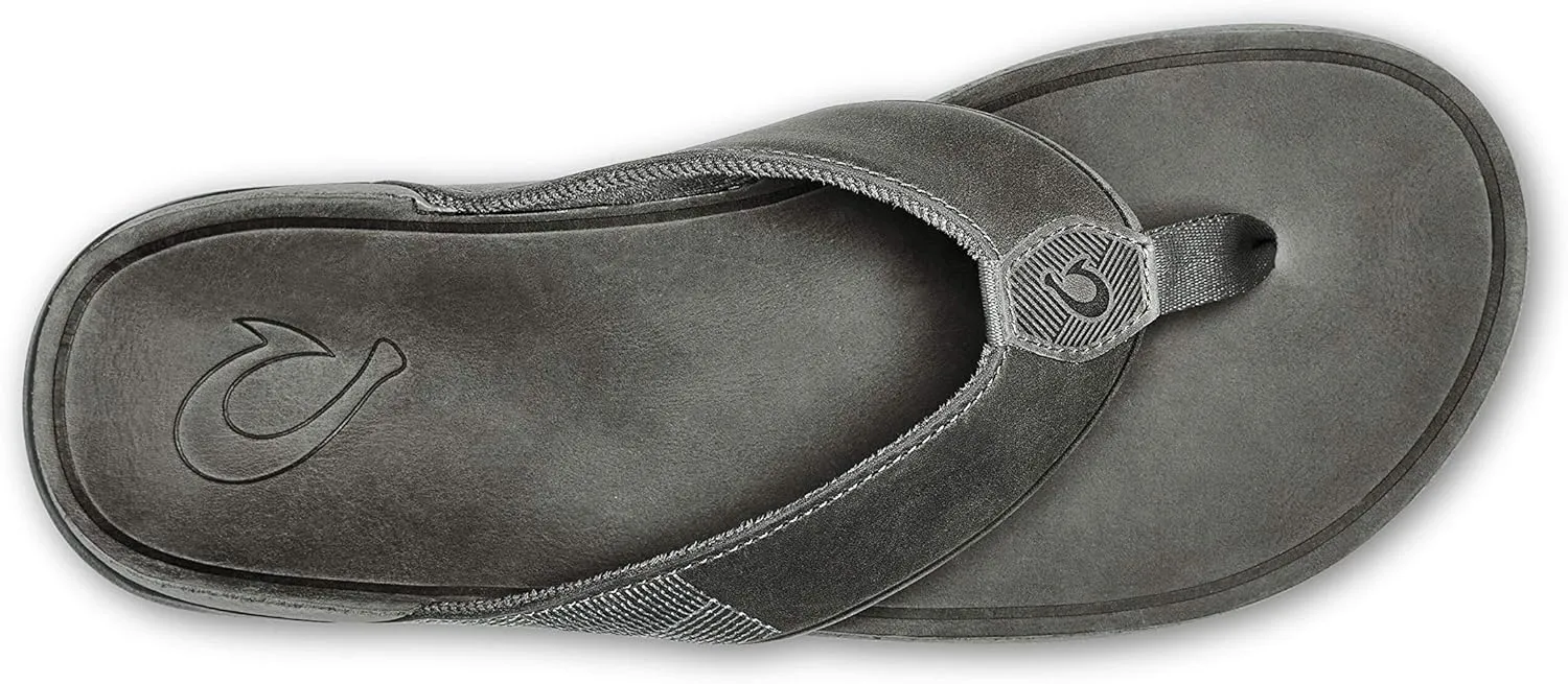 OLUKAI Tuahine Men's Waterproof Leather Sandals, Versatile Beach Flip Flops, Arch Support & Comfort Fit, Lightweight & Durable, Enhanced Grip & Traction