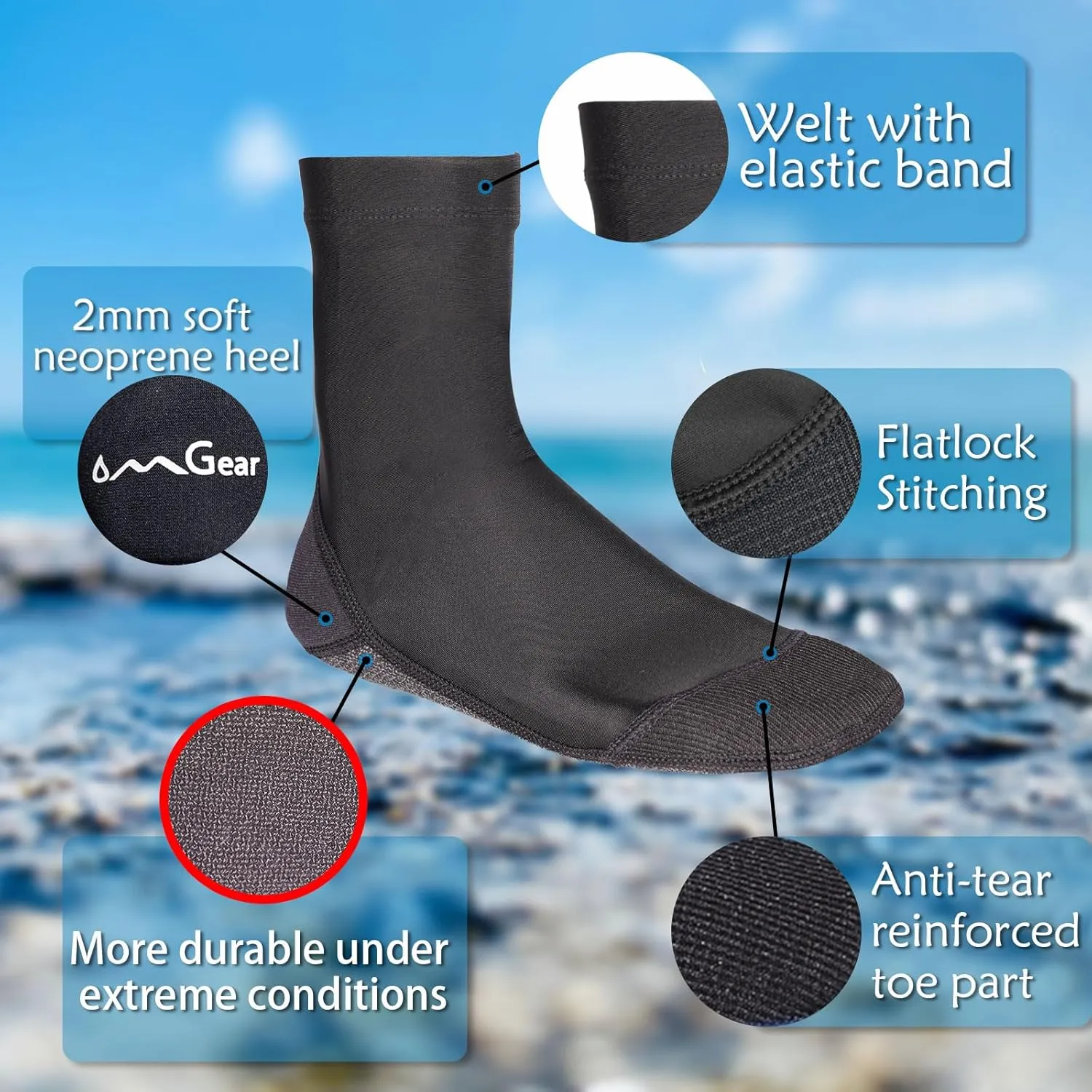 OMGear Water Socks Sand Proof Booties Quick Dry Swim Dive Socks for Sand Soccer Beach Volleyball