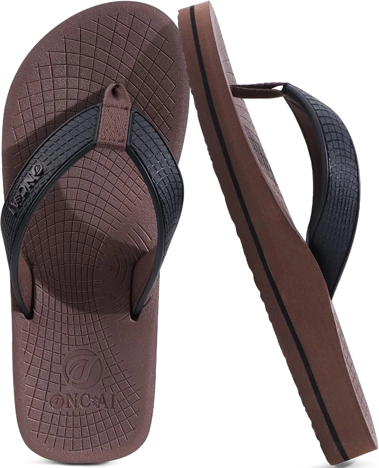 ONCAI Men's Flip Flops Summer Beach Fashion Yoga Mat Thong Sandals with Non-slip Outdoor Cushion Rubber Soles