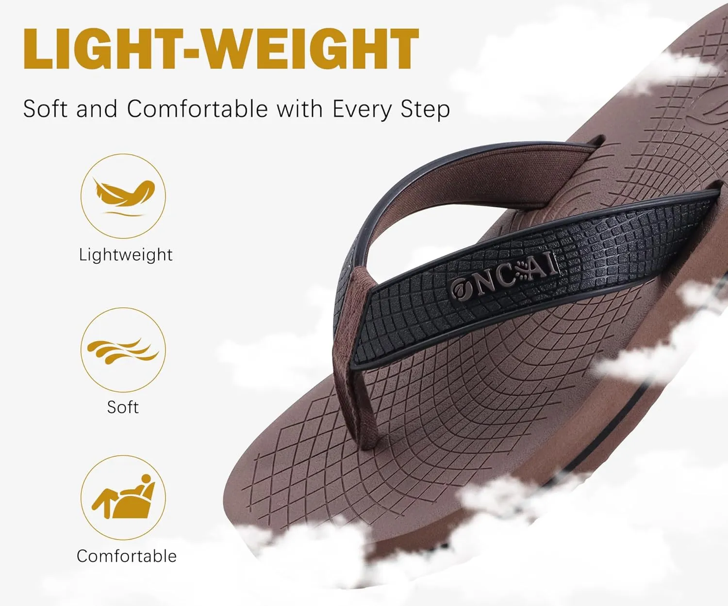 ONCAI Men's Flip Flops Summer Beach Fashion Yoga Mat Thong Sandals with Non-slip Outdoor Cushion Rubber Soles