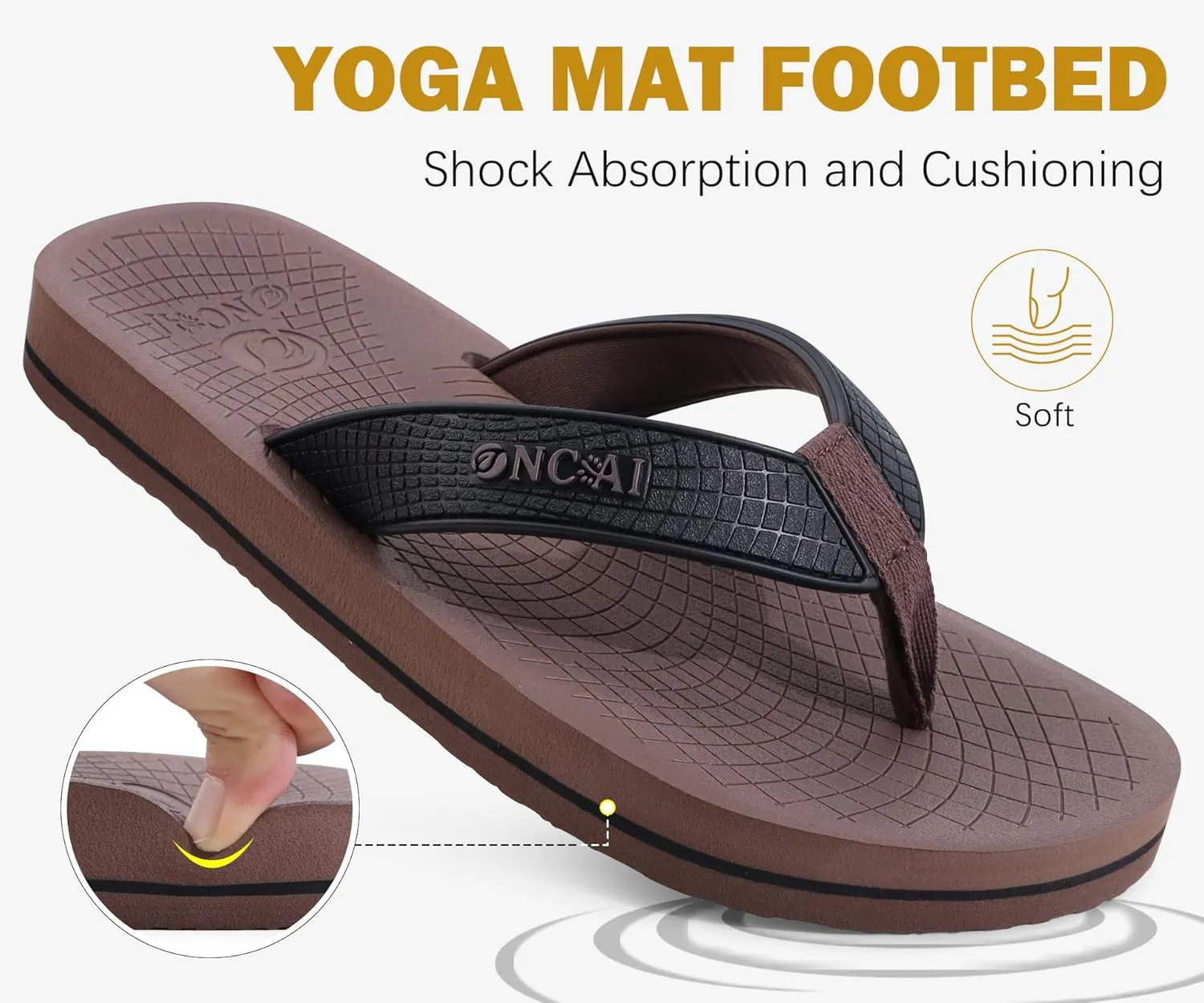 ONCAI Men's Flip Flops Summer Beach Fashion Yoga Mat Thong Sandals with Non-slip Outdoor Cushion Rubber Soles