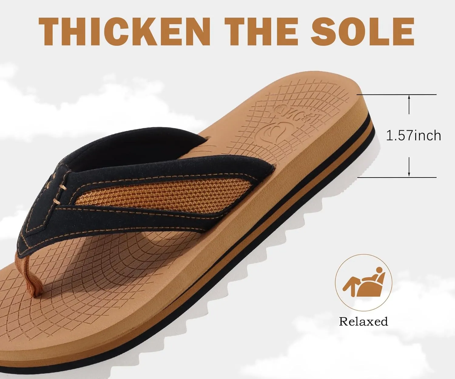 ONCAI Men's Flip Flops with Arch Support Orthotic Cushion Recovery Walking Slide Sandals for Men with Platform Summer Comfortable Soft Rubber Soles（US Size 7-15）