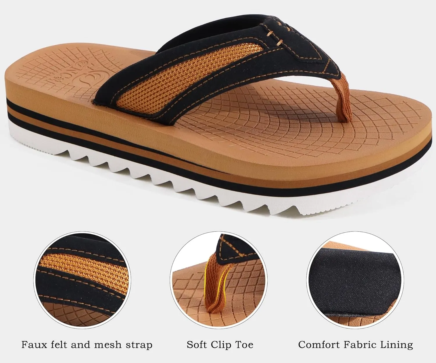 ONCAI Men's Flip Flops with Arch Support Orthotic Cushion Recovery Walking Slide Sandals for Men with Platform Summer Comfortable Soft Rubber Soles（US Size 7-15）