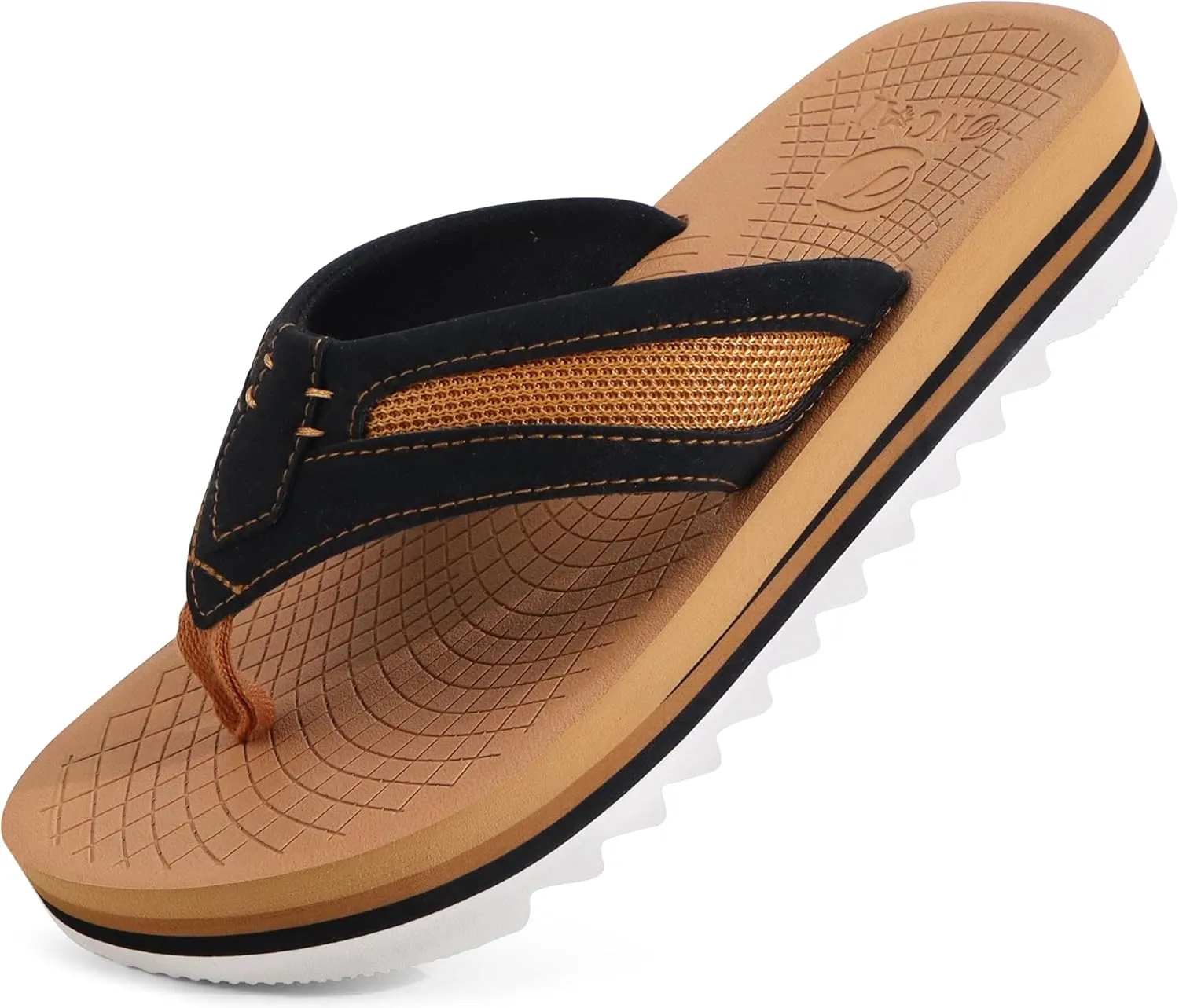 ONCAI Men's Flip Flops with Arch Support Orthotic Cushion Recovery Walking Slide Sandals for Men with Platform Summer Comfortable Soft Rubber Soles（US Size 7-15）