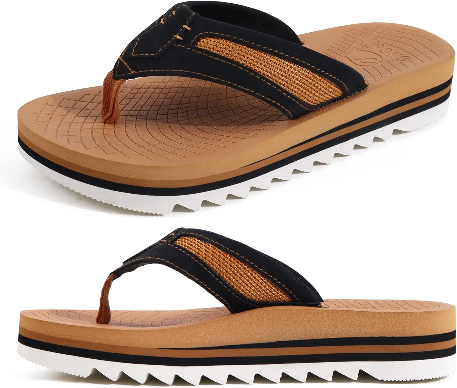 ONCAI Men's Flip Flops with Arch Support Orthotic Cushion Recovery Walking Slide Sandals for Men with Platform Summer Comfortable Soft Rubber Soles（US Size 7-15）
