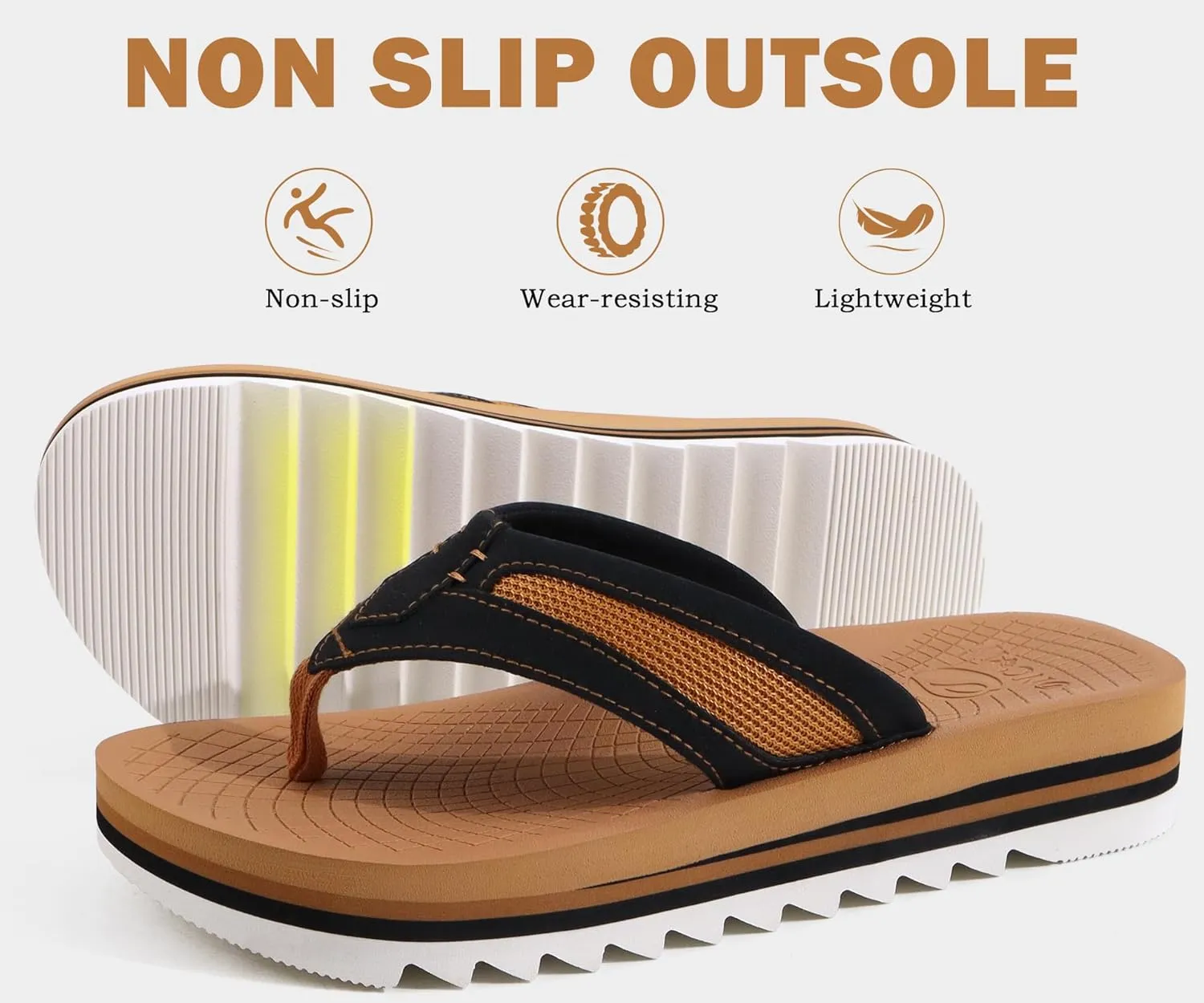 ONCAI Men's Flip Flops with Arch Support Orthotic Cushion Recovery Walking Slide Sandals for Men with Platform Summer Comfortable Soft Rubber Soles（US Size 7-15）