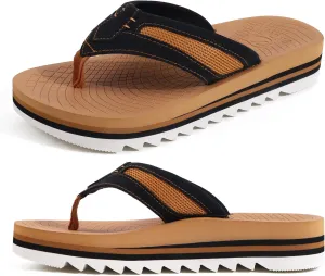 ONCAI Men's Flip Flops with Arch Support Orthotic Cushion Recovery Walking Slide Sandals for Men with Platform Summer Comfortable Soft Rubber Soles（US Size 7-15）