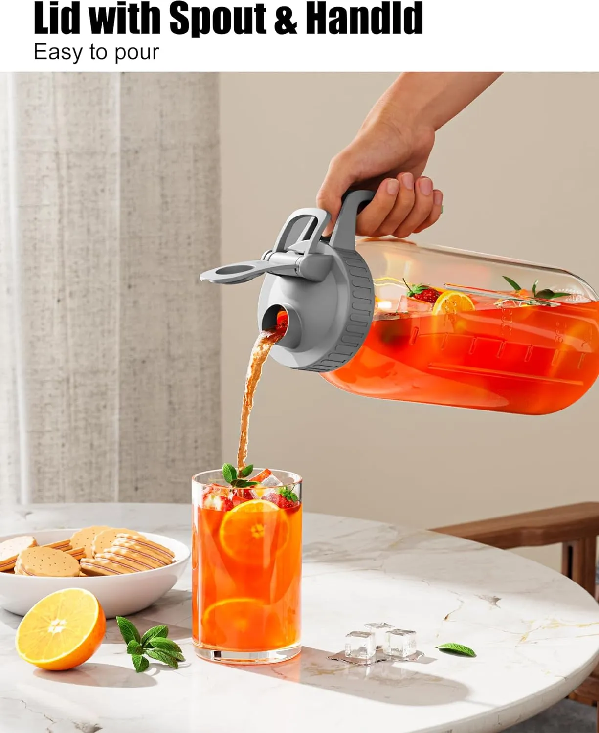 OneDream Glass Pitcher with Lid, 64 oz Large Mason Jar Wide Mouth, Sun Tea Glass Jar for Outside, Iced Tea Pitcher for Cold Beverages, Breast Milk, and Home Entertaining