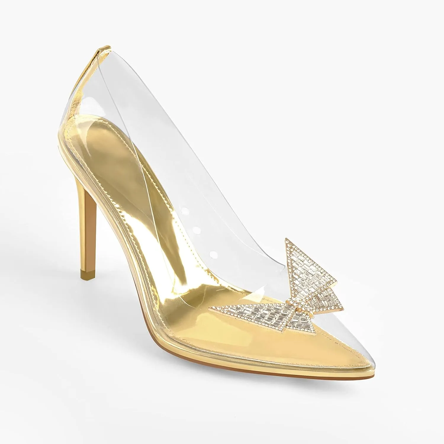 onlymaker Women's Pointed Toe Slip-on Clear Rhinestones Stiletto High Heel Pumps
