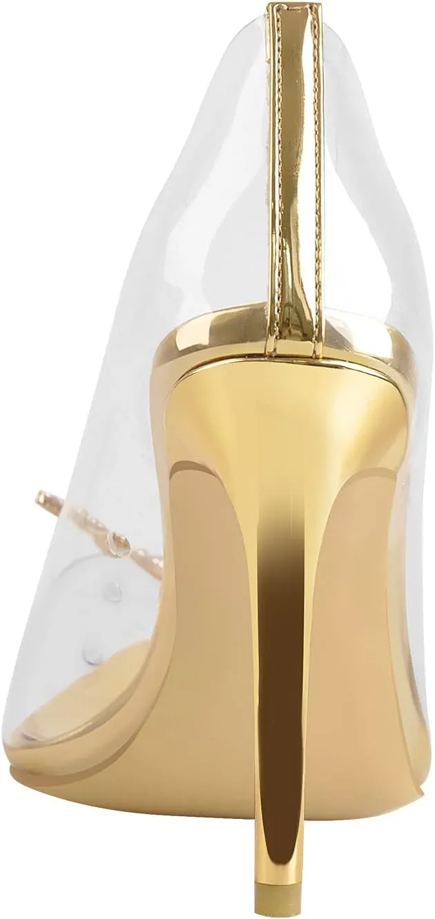 onlymaker Women's Pointed Toe Slip-on Clear Rhinestones Stiletto High Heel Pumps
