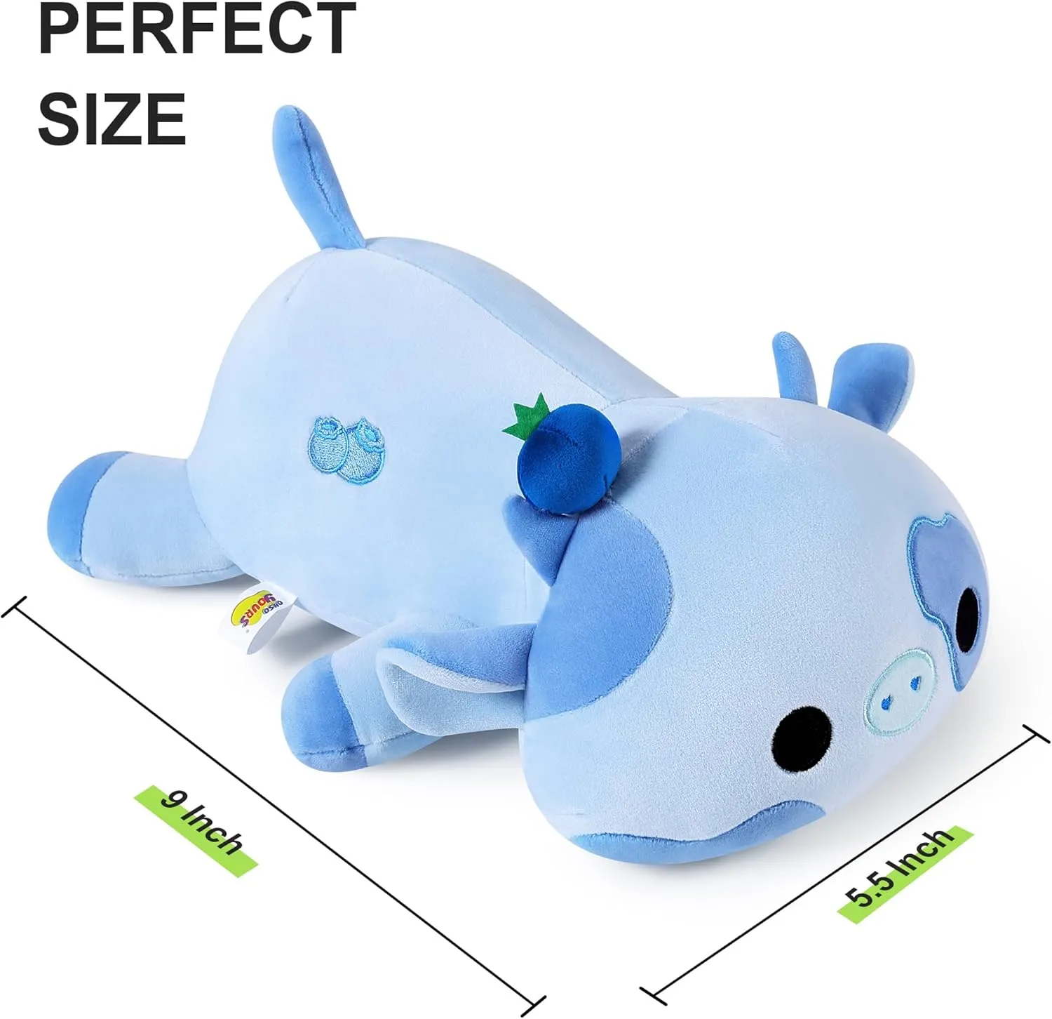 Onsoyours 9 Inch Cow Plush with Blueberry Headwear, Cute Blueberry Cow Stuffed Animal, Little Ultrasoft Plush Toy Gift for Kids