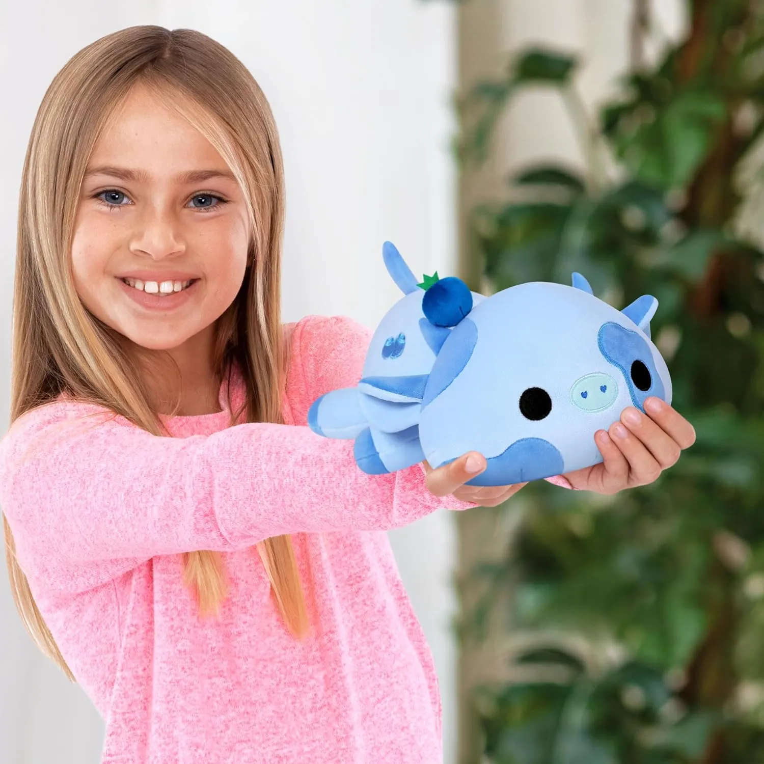 Onsoyours 9 Inch Cow Plush with Blueberry Headwear, Cute Blueberry Cow Stuffed Animal, Little Ultrasoft Plush Toy Gift for Kids