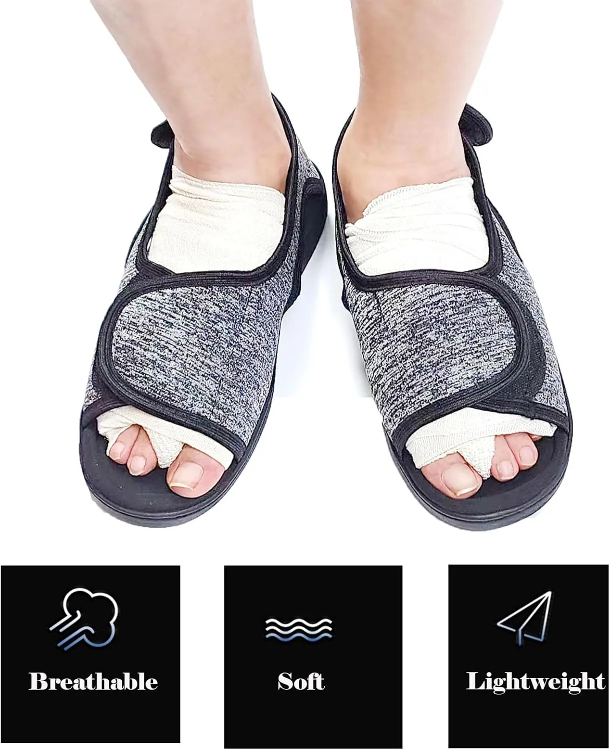 Open Toe Diabetic Shoes for Swollen Feet,Adjustable Walking Shoes Unisex Extra Wide Soft, Reduce Friction Indoor Outdoor Sandals (L)