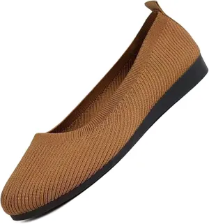 Optigard Women's Knitted Mesh Flat Shoes Round Toe Slip on Comfortable Dressy Ballet Flats Casual Soft Walking Work Shoes